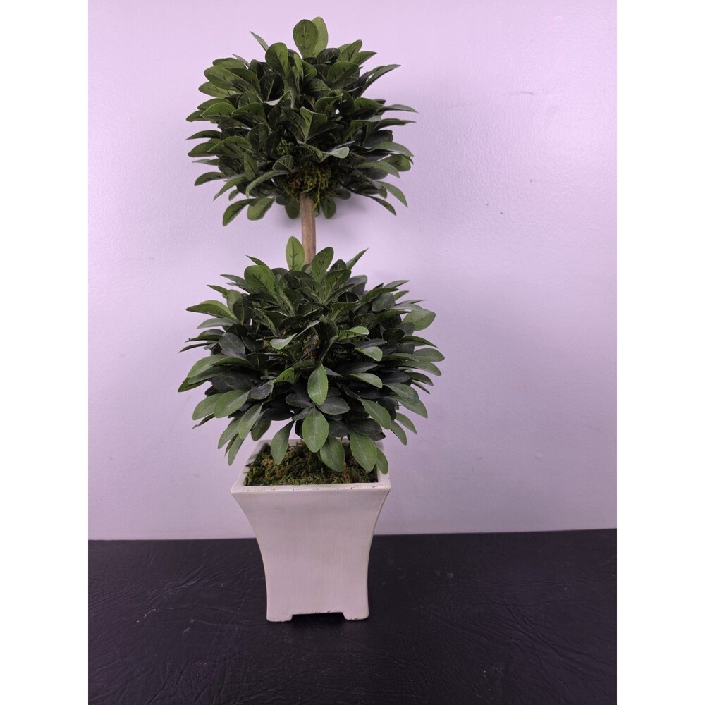 Vintage 2003 Target Faux Boxwood 2-Ball Double Topiary Tree White Ceramic...